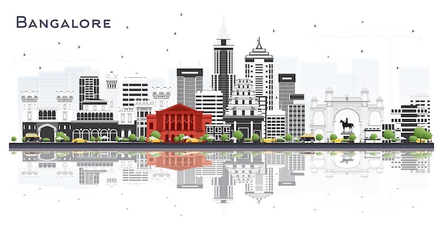 Bangalore India City Skyline with Gray Buildings Isolated on White. Vector Illustration. Business Travel and Tourism Concept with Historic Buildings. Bangalore Cityscape with Landmarks.