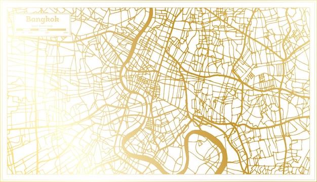 Bangkok Thailand City Map in Retro Style in Golden Color Outline Map