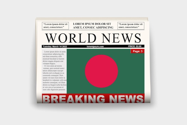 Bangladesh country newspaper flag breaking news on newsletter news concept gazette page headline