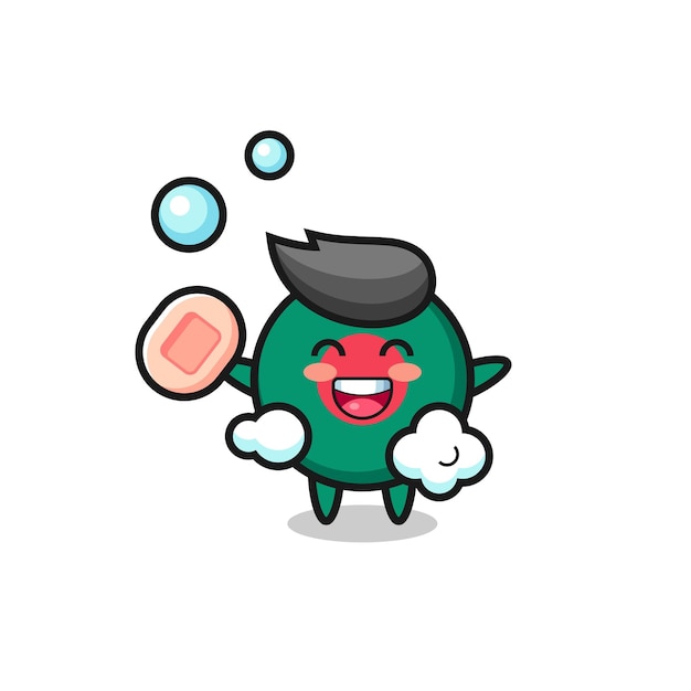 Bangladesh flag badge character is bathing while holding soap