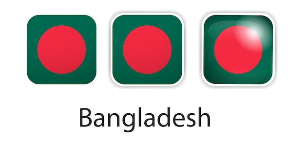 Bangladesh flag vector icons set in the shape of rounded square