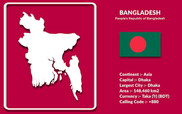 Bangladesh map design in 3d style with national flag