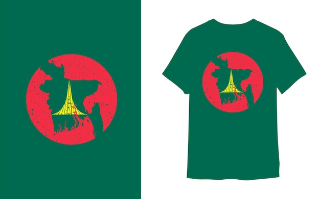 Bangladesh national memorial and the map with flag style tshirt design