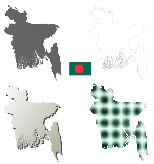 Bangladesh vector outline map set