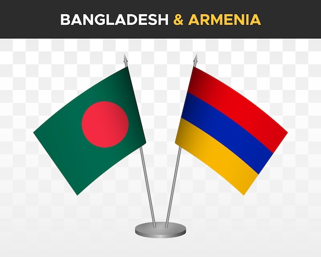 Bangladesh vs armenia desk flags mockup isolated 3d vector illustration table flags