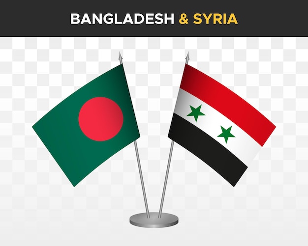 Bangladesh vs syria desk flags mockup isolated 3d vector illustration table flags