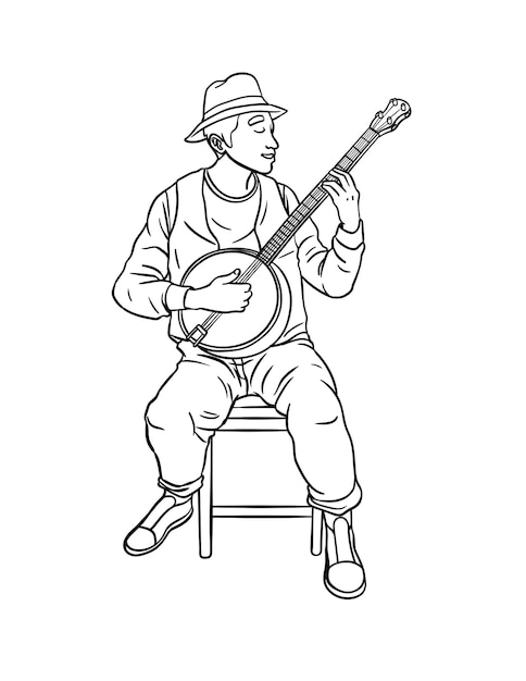 Banjoist Isolated Coloring Page for Kids