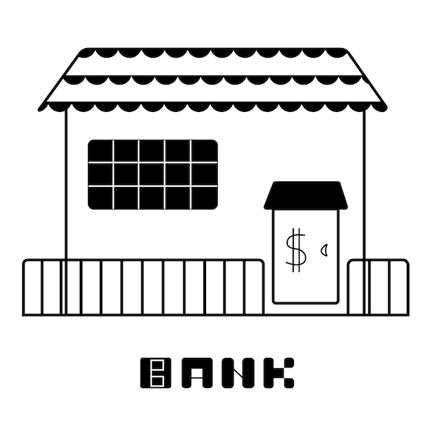 Bank black and white illustration