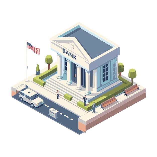 bank building flat vector design with detailed isometric style