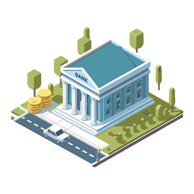 bank building flat vector design with detailed isometric style