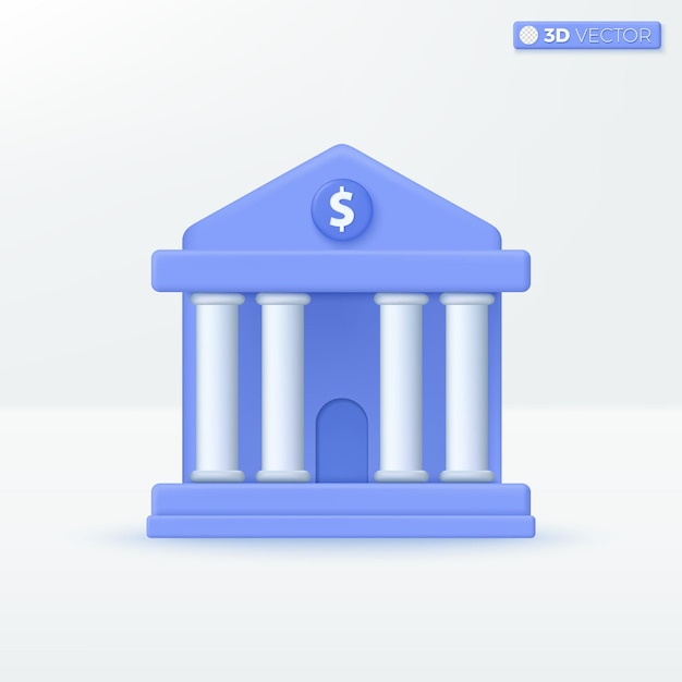 Bank Building icon symbols University Columns and pillars International Literacy Day concept 3D vector isolated illustration design Cartoon pastel Minimal style For design ux ui print ad