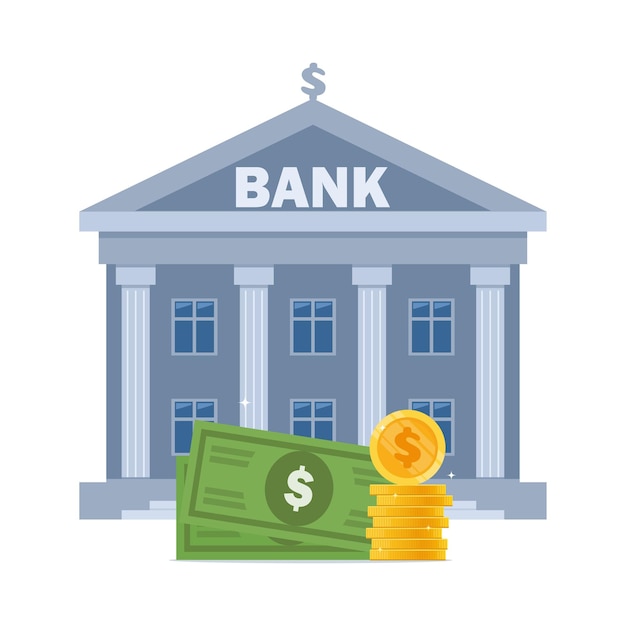 Bank building and money bank financing money exchange financial services ATM giving out money