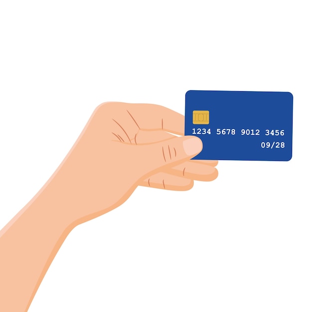 A bank card in a person's hand Vector image of a credit card in hand suitable for online payments for issuing credit cards