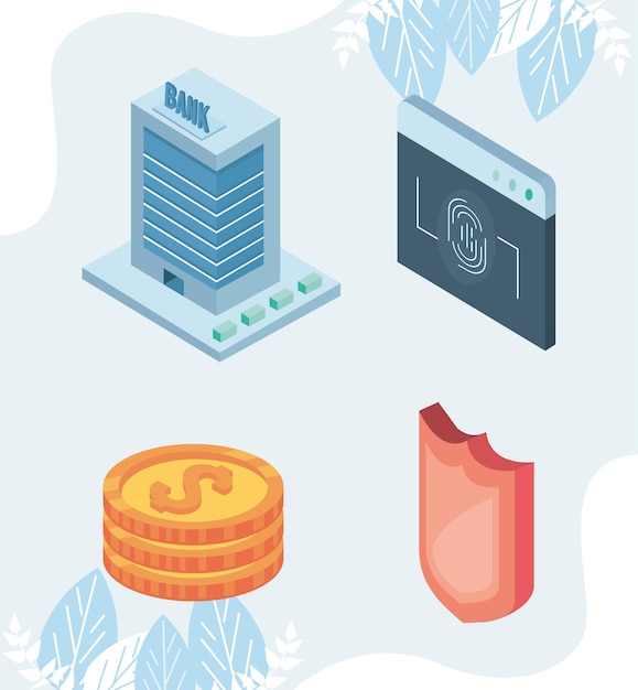 Bank economy four icons