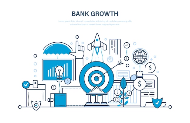 Bank growth investment security of deposits and payments savings ecommerce thin line design