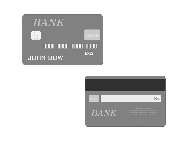 Bank plastic chip card isolated on white background - front and back. Vector template