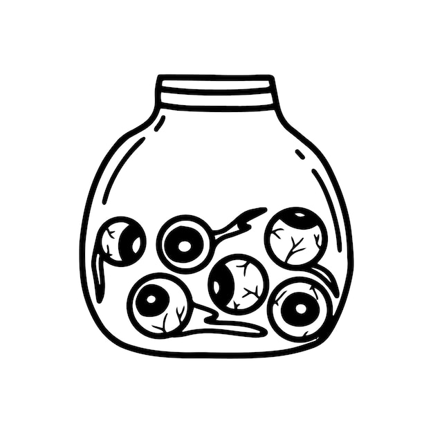 Bank with eyes Doodle style Vector illustration Human eyes in a jar Halloween