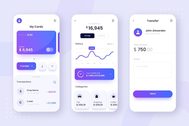 Banking app screens interface design