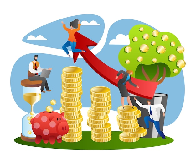 Banking success in financial money growth coin investment profit concept vector illustration man