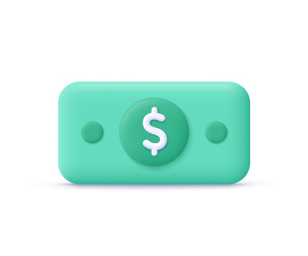 Banknote dollar green cash Money saving exchange finance and budget concept 3d vector icon Cartoon minimal style