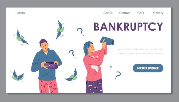 Bankruptcy and economic crisis concept of web page flat vector illustration