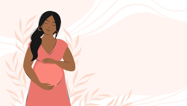 Banner about pregnancy and motherhood with place for text. Pregnant woman