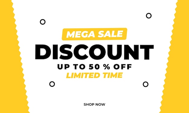 Banner announcing mega discount with half price reduction Special offer with 50 percent off advertisement