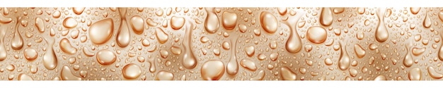 Banner of big and small realistic water drops in beige colors with seamless horizontal repetition