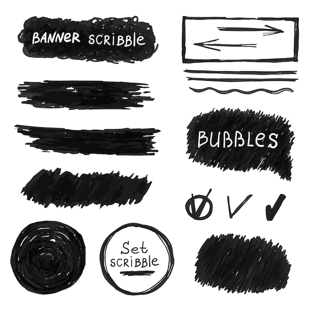 Banner bubbles frame isolated on white background vector set Handdrawn grunge design element