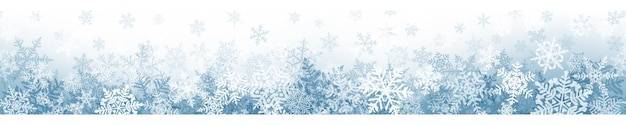 Banner of complex Christmas snowflakes with seamless horizontal repetition, in gray colors. Winter background with falling snow