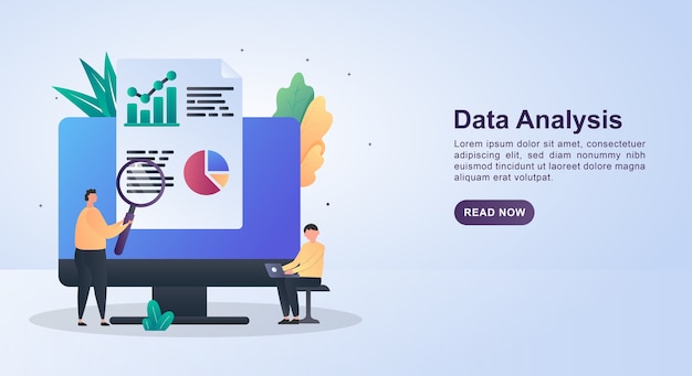 Banner concept of data analysis with the person analyzing the chart.