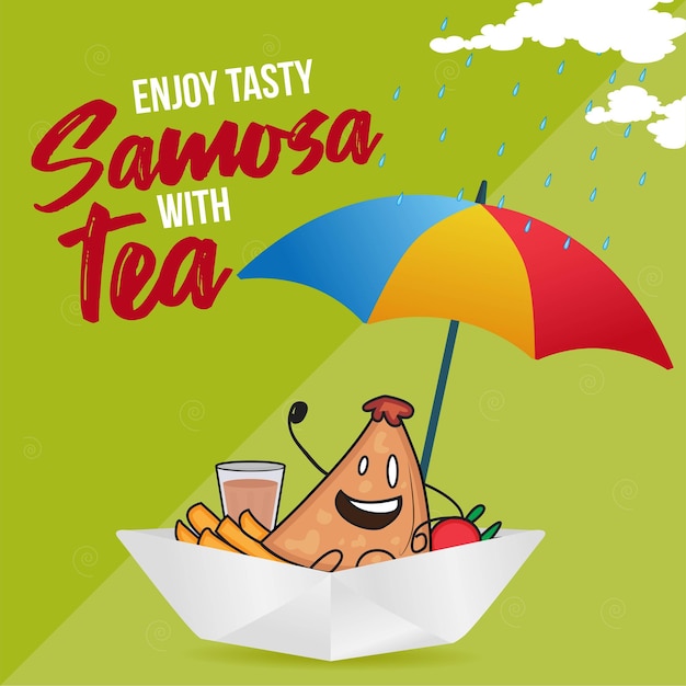 Banner design of enjoy tasty samosa with tea template