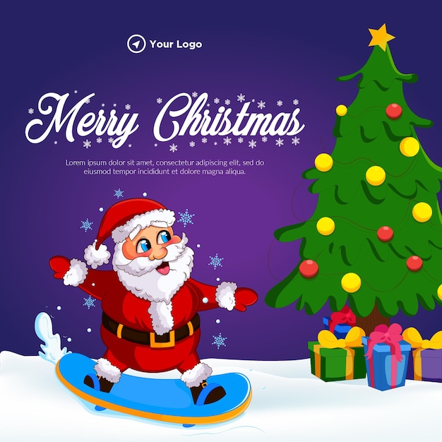 Banner design of Merry Christmas cartoon style template