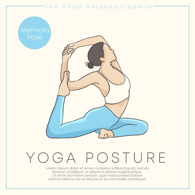 Banner design with hand drawn illustration of healthy young woman practicing yoga in pastel outfit  Vector Illustration