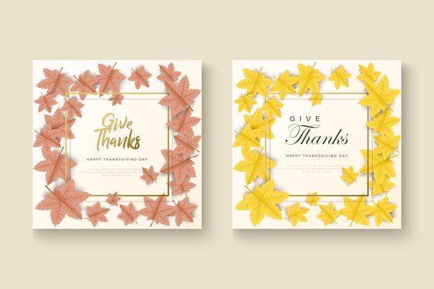 Banner design with white text Happy Thanksgiving on maple leaves decorated background