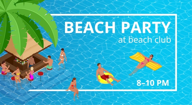 Banner or flyer for Summer Beach Party. Aloha Summer. Vector illustration. Invitation to nightclub. Web banner of summer vacation.