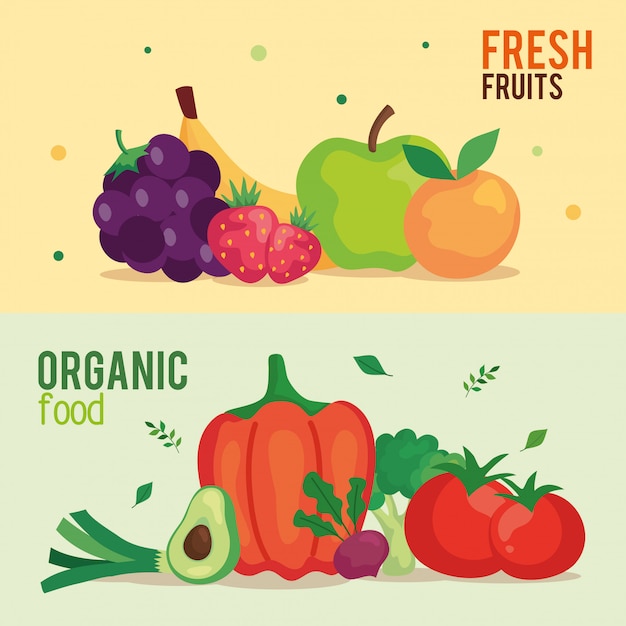 Banner of fresh fruits and organic food, concept healthy food