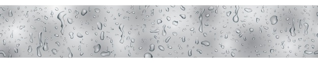 Banner in gray colors with drops and streaks of water, flowing down the surface. With seamless horizontal repetition