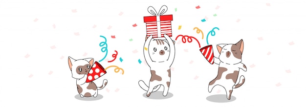 Vector banner greeting cute cats are celebrating for good time