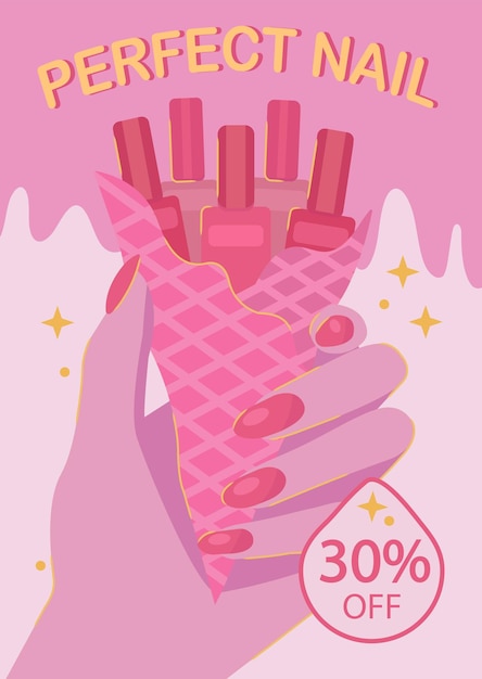 banner hand with manicure holding nail polish horn sale