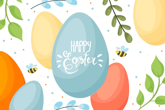 Banner Happy Easter Modern vector holiday design with typography Easter Bunny Painted eggs Modern minimalist style