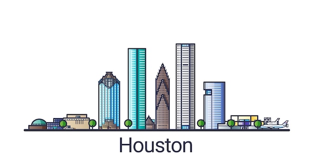 Vector banner of houston city in flat line trendy style. houston city line art. all buildings separated and customizable.