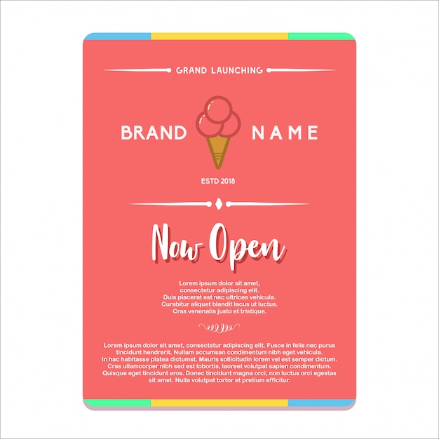 Banner ice cream now open invitation red color