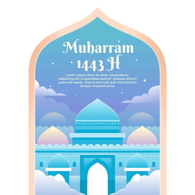 banner illustration for the month of muharram with blue mosque