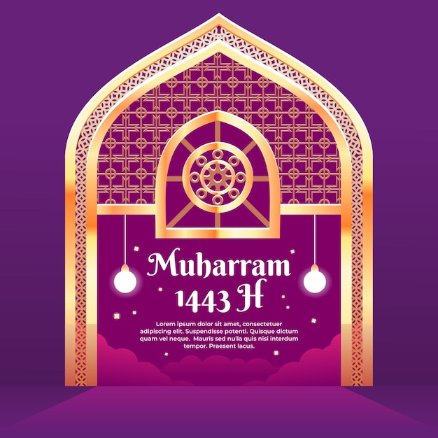 banner illustration for the month of muharram with golden doors