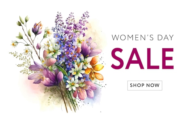 Banner for the International Happy Women's Day Flyer for sale March 8 with the decor of floral Web offer