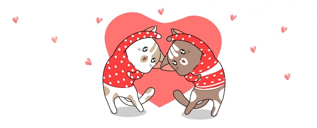 Banner kawaii cats are acting with heart for Valentines day