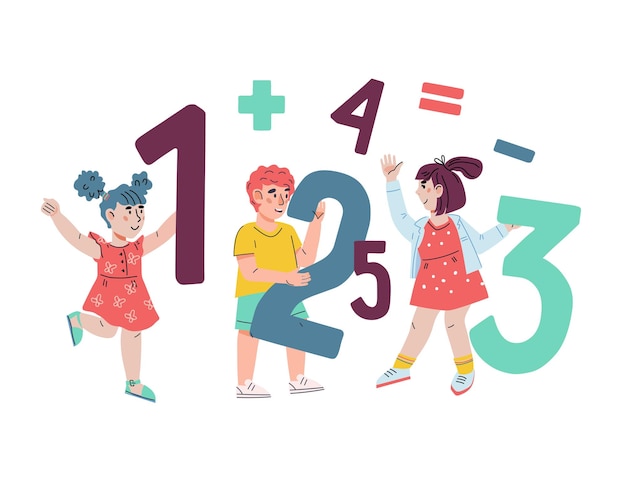 Banner for kids math classes and learning numbers flat vector illustration isolated