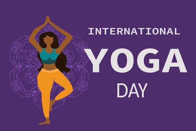 banner poster for greeting international yoga day vector illustration with a woman in a yoga pose