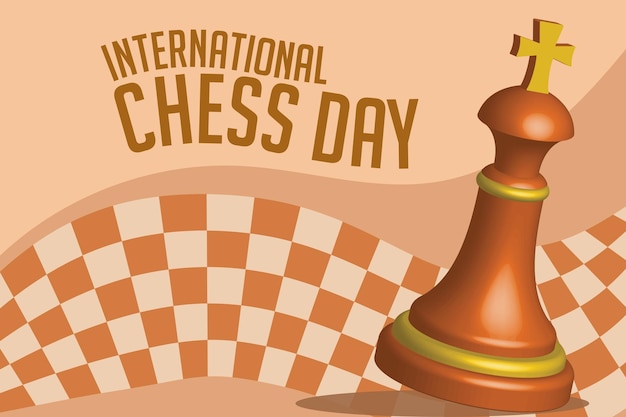 Vector banner poster international chess day with pieces and chessboard in july 20th celebration holiday